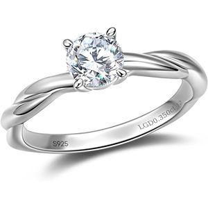 Lab Grown Diamond <b>Solitaire</b> <b>Ring</b> 0.35 Ct Round Brilliant Cut S925 Sterling <b>Silver</b> Twisted Vine Engagement Women's Fine Jewelry - Product Image 2