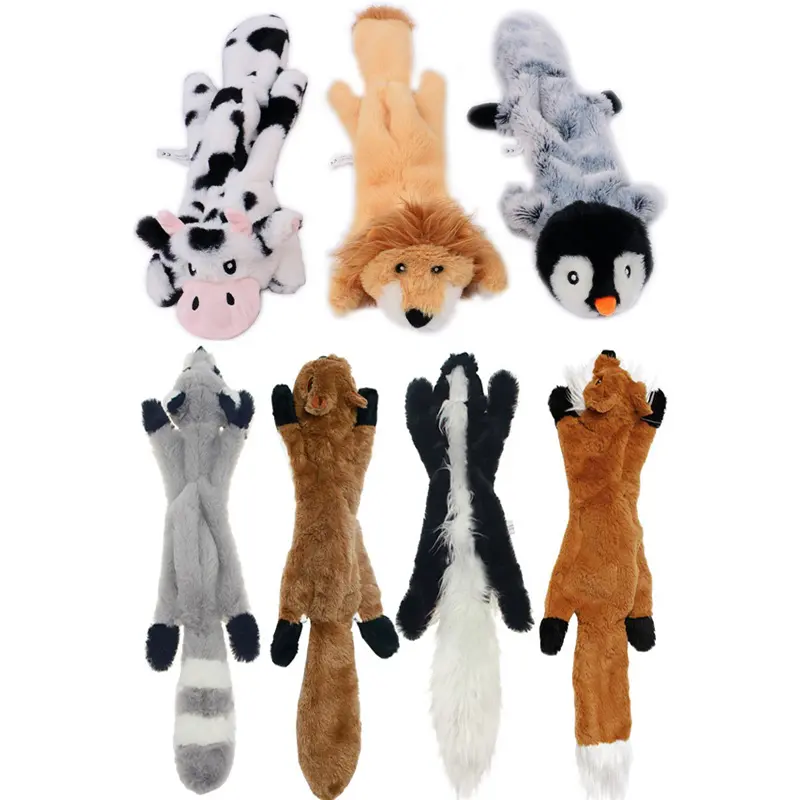 squirrel racoon cow lion penguin fox mephitine shape animal skin shell BB audible squeaky sound pet dog chew interact plush toys