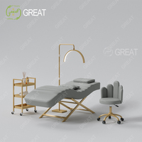 Mobilier moderne blanc pour salon de beauté lit à cils base en métal doré lit cosmétique pour spa facial à vendre