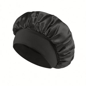 Satin <b>Bonnet</b> Elastic Band Silk Sleep Black Soft Adjustable Cap <b>Hair</b> Wrap Large <b>Bonnets</b> <b>for</b> Women Sleeping - Product Image 4