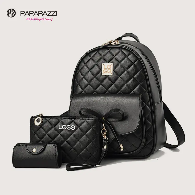 # Lz295 mochila feminina acolchoada, leve, logotipo personalizado, vegan, couro pu, mochila feminina