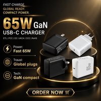Chargeur USB-C PD 3.0 GaN 65W Shenzhen Lvxiangyuan avec OTP OVP, certifié ETL FCC CE UKCA RoHS CCC, port unique pour smartphone, prise EU US UK CN