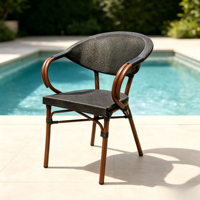 Chaise de salle à manger en aluminium résistante à l'eau, style nordique, en rotin et corde, empilable, pour terrasse, restaurant, jardin, hôtel