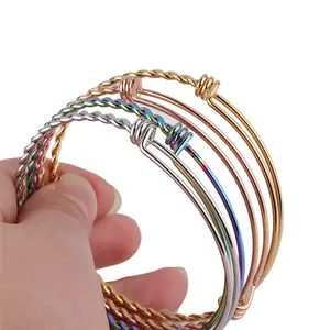 Wholesale cheap plain stainless steel twist wire adjustable Alex bracelet bangle DIY jeweley making accessory suppliers