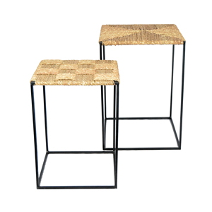 Modern Design Hand Woven <b>Side</b> <b>Table</b> <b>Black</b> Metal Iron Frame for Home Hotel Restaurant Office Set of 2 for Living Room <b>table</b> - Product Image 3