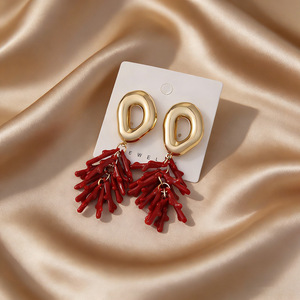 Nouvelles Boucles d'oreilles pendantes en <span class=keywords><strong>corail</strong></span> marin pour femmes, au design unique et spectaculaire, idéales pour les vacances, bijoux en métal, vente en gros transfrontalière - Product Image 5