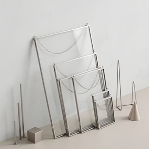 Home Decorative Modern Simplicity Double Glass Silver Metal Rim <b>Frames</b> Chain Vertical Custom Size Eco-Friendly Hanging <b>Frames</b> - Product Image 1