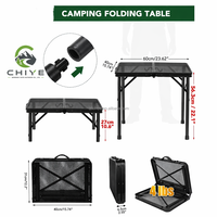 Table pliante de 2 pieds avec poignée de transport, hauteur réglable, en métal noir, maille métallique - Table de barbecue portable compacte pour l'extérieur/l'intérieur, capacité de 4 à 66 lb