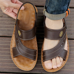 Sandalias de cuero genuino para hombre con tiras cruzadas, suela gruesa antideslizante, casuales de verano, punta abierta, suela de goma - Product Image 2
