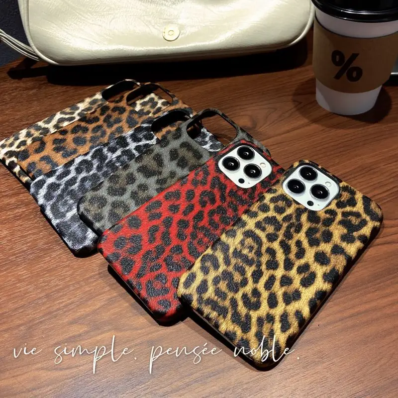 leopard grain style pu leather Luxury phone case for iphone14 13 12 11 promax Stylish hard phone cover for apple 14 plus