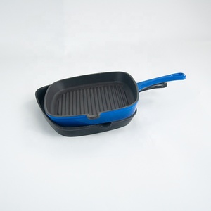 Poêle à frire en <span class=keywords><strong>fonte</strong></span> <span class=keywords><strong>émaillée</strong></span> en gros d'usine, poêle grill antiadhésive <span class=keywords><strong>rayée</strong></span>, compatible gaz et induction pour barbecue familial en extérieur - Product Image 6