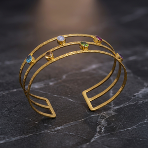 กำไลข้อมือทำมือจากสแตนเลสประดับอัญมณีหลากสีทรงกลม ชุบทอง 14K สไตล์ลำลองสปอร์ตสำหรับผู้หญิง - Product Image 2