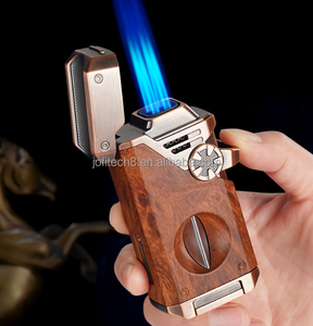 JOFI Wholesale Luxury 4 Jets Gold-Plated Blue Flame Modern Torch <b>Lighter</b> Vintage Design Cigar Cutter Holder Pin <b>Windproof</b> Butane - Product Image 1