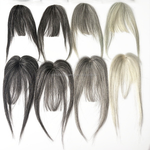 Franges de cheveux gris mélangés, sel et poivre, cheveux humains, postiche, franges aériennes, extensions de cheveux pour personnes âgées - Product Image 2