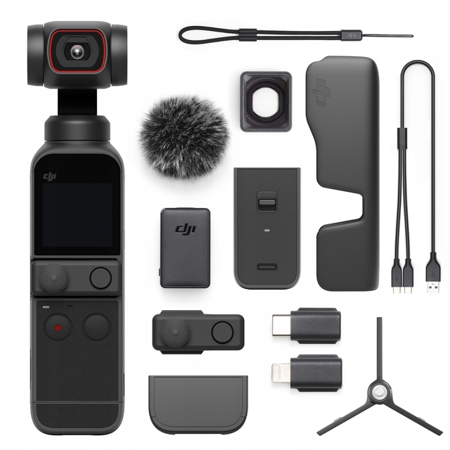 Osmo Pocket 3 Creator Combo 3- Carbon Fiber Handheld Stabilizer Gimbal Camera with AI Tracking Live Vlog for Mic
