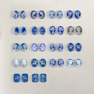 <span class=keywords><strong>Camée</strong></span> en agate artificielle 10x14mm ovale bleue, artisanat en relief 3D, pierre précieuse sculptée à la main pour la fabrication de bijoux, vente en gros - Product Image 1