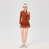 OEM ODM Logo personnalisé T-shirt à manches longues avec fermeture éclair et col haut, ensemble de tennis 2 pièces, vêtements de golf