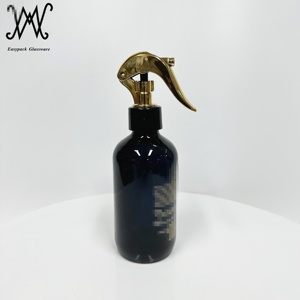 Botella de espray para el cabello <span class=keywords><strong>natural</strong></span> redondo Boston de color oscuro de 250ml con rociador de gatillo dorado galvanizado - Product Image 2