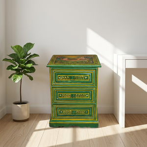 Table de chevet moderne en bois peint, table de rangement à 3 tiroirs pour chambre à coucher, artisanat indien, meubles - Product Image 2