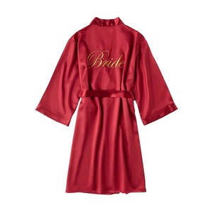 Accappatoio da Sposa con Scritte Nere, <span class=keywords><strong>Pigiama</strong></span> in Raso per Damigelle, Vestaglia Rosa Oro per Ragazze e Donne, Giorno Portafortuna - Product Image 2