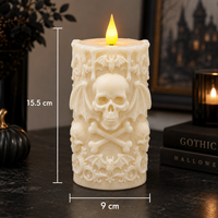 Bougie Pilier LED sans Flamme en Résine Époxy, Design 3D Crâne Démon Halloween Effet Horreur, Lumière Ambiante avec Télécommande OEM