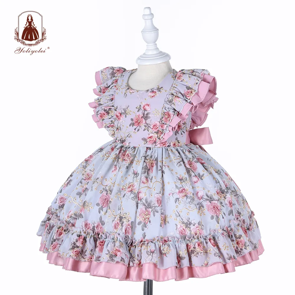 Новейший дизайн платья для девочек, детская праздничная одежда, фиолетовое платье в западном стиле, праздничное платье для маленьких девочек 2 лет