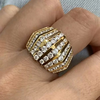 CAOSHI Luxuriöser Geometrischer Ring mit Glänzenden Runden Zirkonia, Silber/Gold-Plattiert, Breite Ringe für Damen/Herren, Punk-Mode Party CZ-Ringe