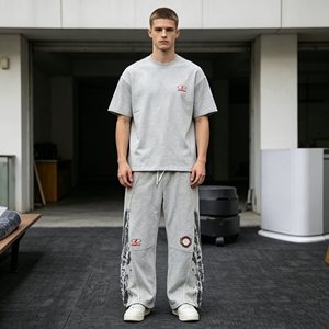 Pantalon de survêtement gris pour homme, double couche, taille mi-haute, coupe large, avec cordon de serrage, décontracté, ample, 100 % coton respirant, idéal pour le printemps - Product Image 6