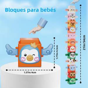 Blocs d'empilage Montessori en <span class=keywords><strong>bois</strong></span> HNSMART pour les enfants de 2 à 4 ans - Cubes en forme d'animaux - Trou de correspondance - Empilage par pression - Motricité fine - Product Image 6