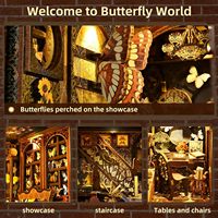 Hamaileon DIY Collection Papillon : Modèle de maison de poupée miniature à insérer dans une bibliothèque, puzzle 3D en bois, serre-livres avec lumières LED