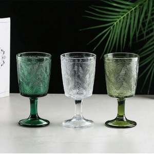 Verre à vin vintage en relief à feuilles françaises-Gobelet à champagne en cristal avec tige élégante pour la maison, la fête, les repas de luxe (Barware) - Product Image 2