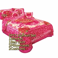 En gros, Ensemble de 4 à 6 couvertures en vison pour lit double, pour l'hiver, taille King, 4 kg, 2 plis, couverture Raschel imprimée A&B avec jupe de lit