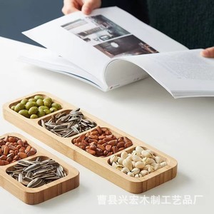 Wooden Divided <b>Tray</b> For <b>Snacks</b> And Fruits 2 3 4 Compartments Home Hotel Use Solid Color - Product Image 5