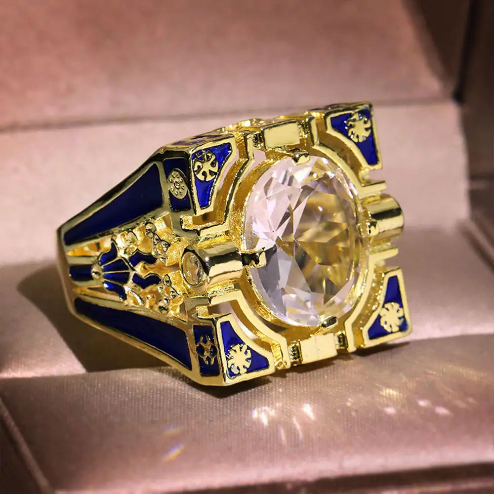 सफेद ज़िरकोनिया स्क्वायर पीतल सोना मढ़वाया अंगूठी के साथ नई तामचीनी धारीदार नीली अंगूठी