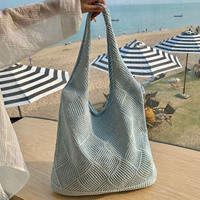Bolso tote de hombro único de poliéster tejido de malla hueca para mujer, estilo playero, para todas las estaciones, nueva llegada