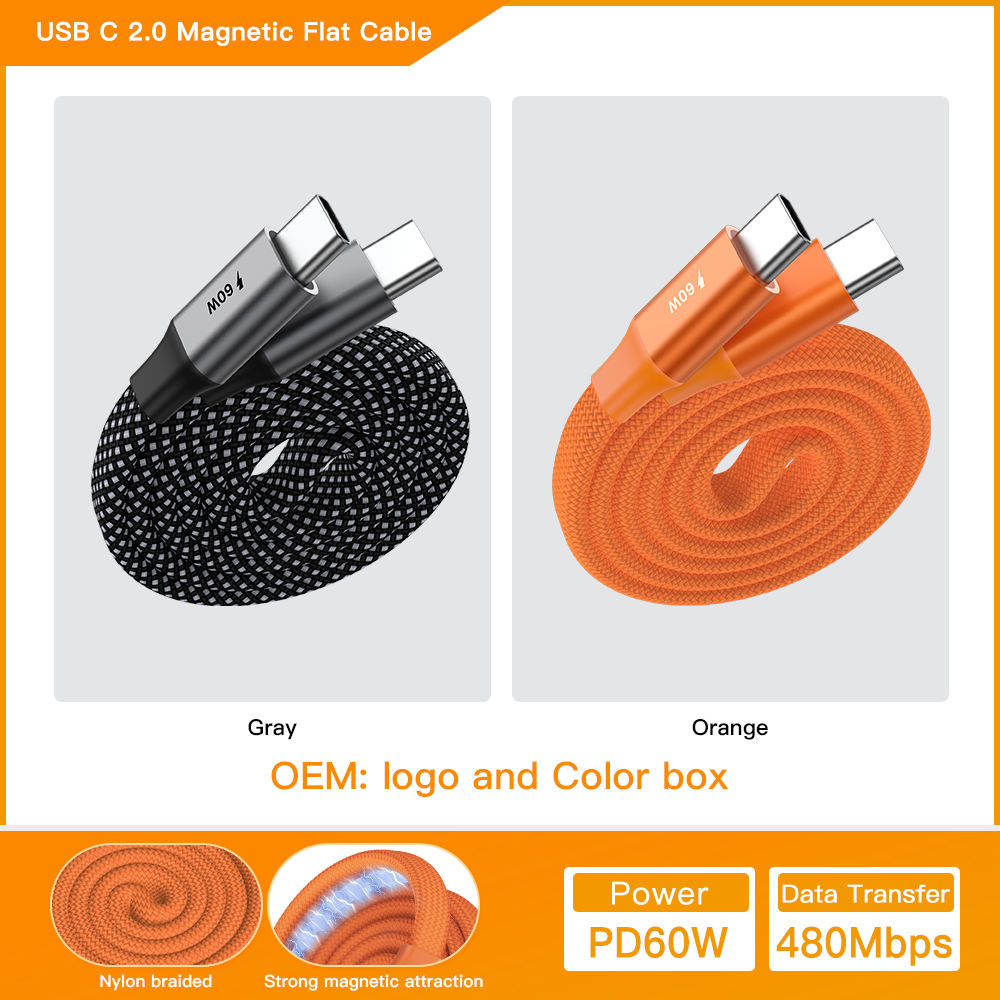 NOUVEAU 60W[Câble plat] USB C À C2.0 magnétique
