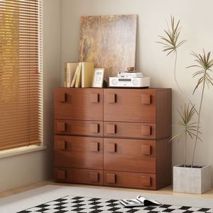 Chi Weng Retro Solid Wood Chest Of <b>Drawers</b> <b>4</b> <b>Drawer</b> <b>Storage</b> Cabinet For Living Room Bedroom Dresser With Card Door Design - Product Image 1