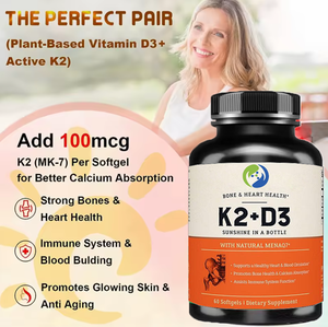 Ausreson OEM <span class=keywords><strong>Vitamine</strong></span> D3 et <span class=keywords><strong>K2</strong></span> <span class=keywords><strong>MK7</strong></span> <span class=keywords><strong>D</strong></span> Magnésium Oméga 3 Huile Soutien Complément 10000 5000UI Capsules de <span class=keywords><strong>Vitamine</strong></span> D3 <span class=keywords><strong>K2</strong></span> Biologique - Product Image 3