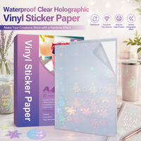 Grosir kustom tahan air holografik bening berlian tekstil stiker lembar A3 A4 Inkjet printtable untuk kacamata