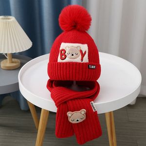 Children Pure Color Warm Hat Scarf Set Winter Hat Knitted Beanies Hat Knitted Beanie <b>Boys</b> Girls Solid <b>Caps</b> - Product Image 3