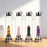 Bouteille d'eau en verre réutilisable moderne de 500 ml, anti-fuite, avec baguettes de cristal naturel et pointes de pierres précieuses pour élixir de guérison – Cadeau