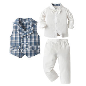 Nuovo <span class=keywords><strong>Elegante</strong></span> <span class=keywords><strong>Completo</strong></span> Formale per Bambini con Papillon, Abbigliamento per Bambini, Camicia a Maniche Lunghe, Gilet a Quadri, Pantaloni, Outfit per Ragazzi - Product Image 5