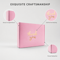 Boîte d'expédition rose avec impression dorée « Merci », boîte pliante en carton ondulé, emballage cadeau pour cosmétiques