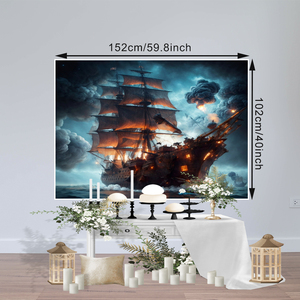 Fond <span class=keywords><strong>de</strong></span> photographie <span class=keywords><strong>de</strong></span> bateau pirate <span class=keywords><strong>de</strong></span> l'océan-Château gothique Corsair Boat au milieu d'une nuit sombre-Décorations <span class=keywords><strong>de</strong></span> fête d'anniversaire pour adultes - Product Image 3