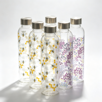 Bouteille à thé en verre transparent testée PPWR avec couvercle en acier inoxydable, tasse à boisson en borosilicate de haute qualité