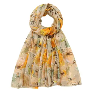 Sweet Sunscreen Shawl Cotton Hemp Hand Feel Scarf Women's Hot Silver Rose Print Thin Seasonal Scarf