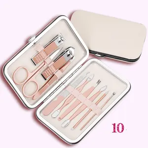 Rose Gold 10 Pieces Stainless Steel Manicure Nail Clippers Grooming Nail Care Pedicure Kits Sets With Luxurious Travel Case