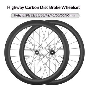 Jeu de roues de vélo de route en fibre de carbone, frein à <span class=keywords><strong>disque</strong></span>, frein à jante, moyeux à axe fixe/à cliquet 38/50 mm - Product Image 1