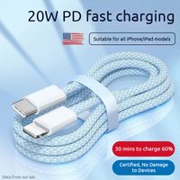 Câble de données USB-C vers USB-C tressé coloré PD20W à charge ultra-rapide pour Apple, Huawei, tablettes et iPad