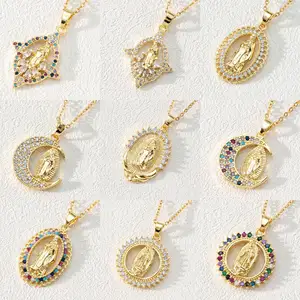 Wholesale Fashion 18K Gold Plated Virgin Mary Pendant Zircon Necklace Religious Ornaments